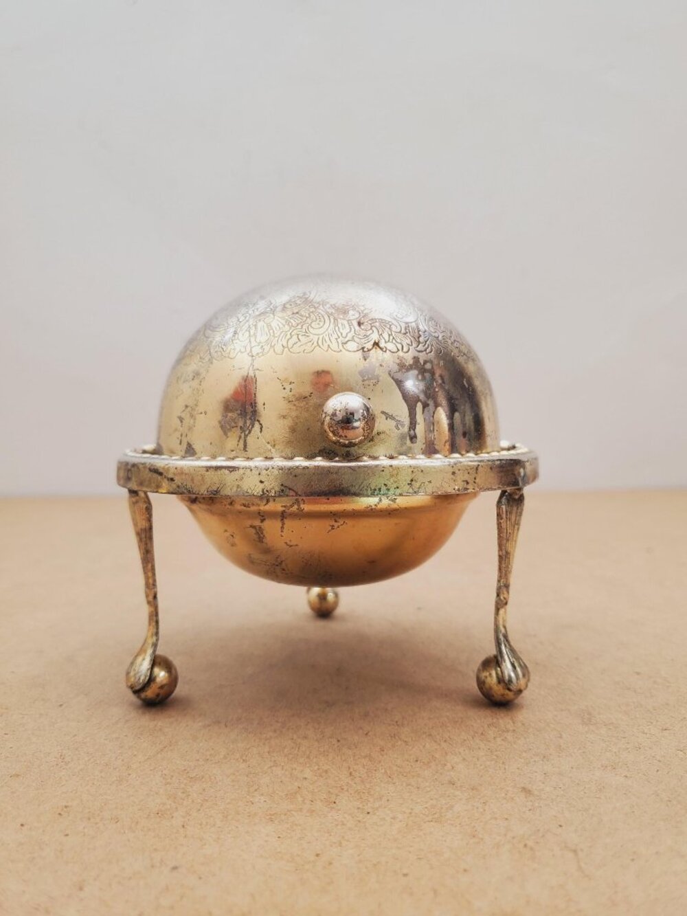 Tow Piece Silver Plated Footed Butter Dish Vintage,Metal Caviar Server. Rolling